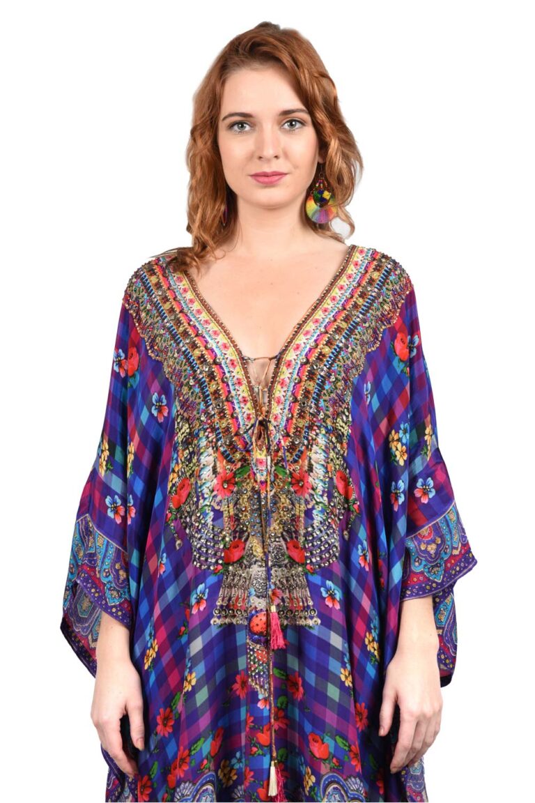 Embellished Russian Flower Long Kaftan Designer Long Kaftan Dress