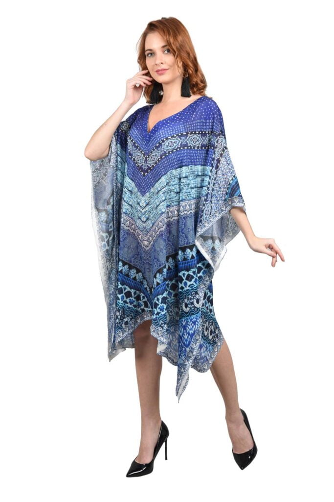 Blue Shibori Short Kaftan Dress - Kaftan Dress - Kaftan For Women